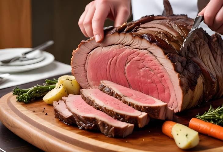 Prime Rib Roast Being Sliced A CloseUp of Juicy Beef Ready for Dinner