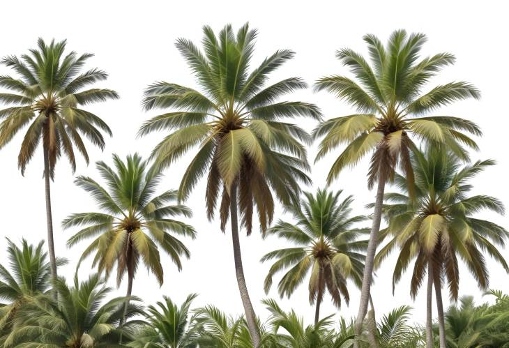 Professional Cut Out of Coconut Tree and Palm Grove Isolated on White Background for High Quality