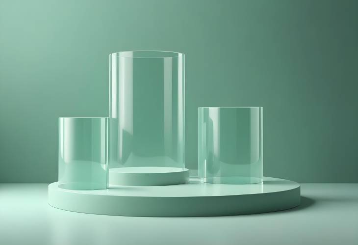 Professional Cylinder Abstract Scene with Glass Geometric Platform and Crystal Podium for Cosmetic