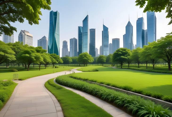 Public Park and High Rise Buildings Metropolis City Center Panoramic View