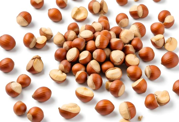 Pure and Fresh Hazelnuts Falling Gracefully on White Background