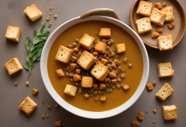 Pureed Lentil Soup with Golden Croutons A Smooth Soup with Crunchy, Flavorful Topping