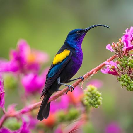 Purple Sunbird Male in Blooming Flower  Beautiful South Asian Wildlife Photography