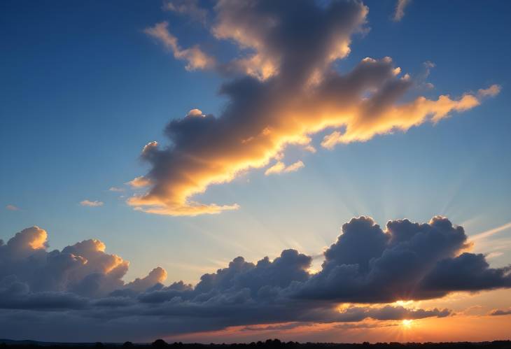 Radiant Sunrise on Blue Sky with Soft Cloud Accents