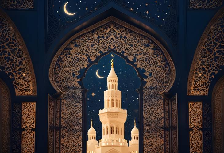 Ramadan Kareem Background Mosque Window  Crescent Moon