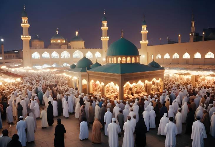 Ramadan Kareem Night Sky with Mosque and Crescent Moon