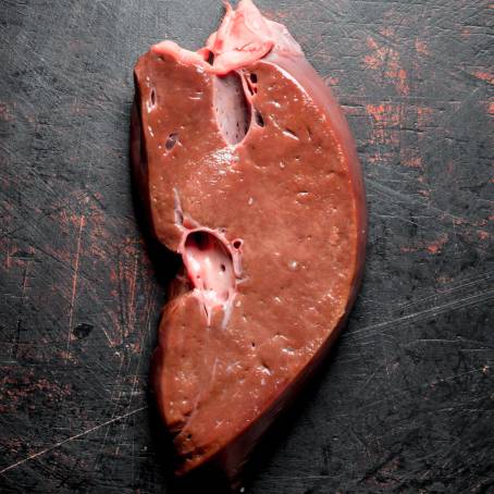 Raw Pork Liver Isolated Top View Fresh and Ready for Cooking on White Background