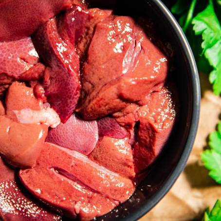 Raw Pork Liver Top View Fresh and Isolated on White Background, Ready for Cooking