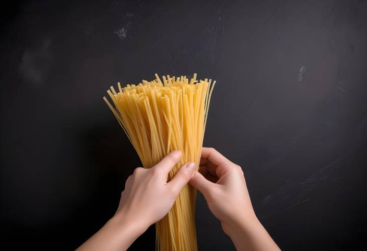 Raw Spaghetti Pasta Held in Hand Italian Pasta on a Plain Background Ready for Cooking