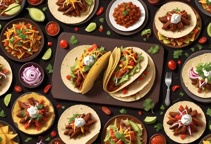 Realistic Taco Feast A Sumptuous Culinary Display on a Dark Brown Table