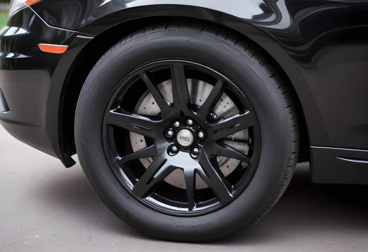 Rear Side Shot of Black Cars Front Wheel