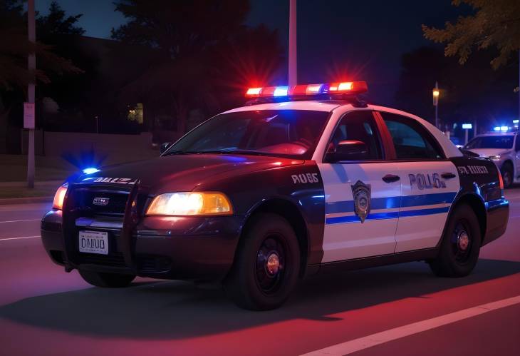 Red and Blue Police Car Lights, Emergency Vehicle Siren, Law Enforcement, Patrol Car, Public Safety,