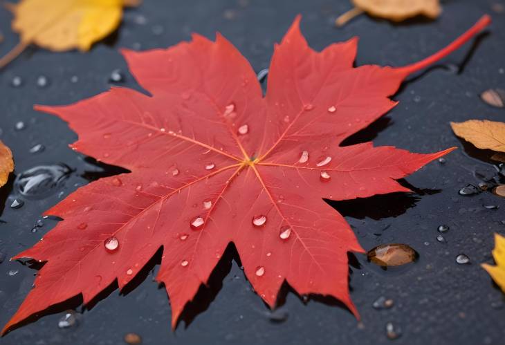 Red Autumn Leaf with Dew Drops A CloseUp from New Hampshire, New England