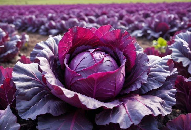 Red Cabbage Plants in Organic Farming Field