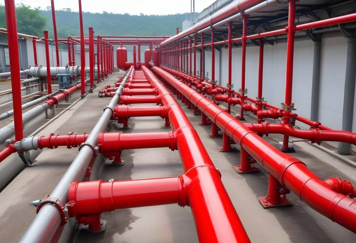 Red Fire Fighting Pipeline System Vital Infrastructure for Emergency Water Supply