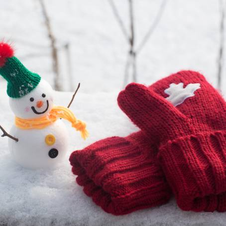 Red Knitted Mittens with Christmas Pattern Isolated Pair on White Background for Winter