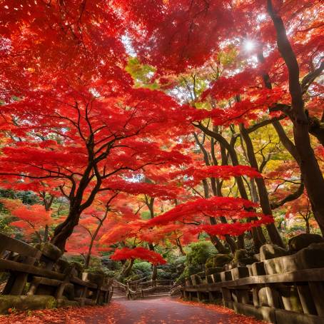 Red Maple Leaves and Autumn Serenity Homangu Kamado Shrine in Fukuoka, Japan