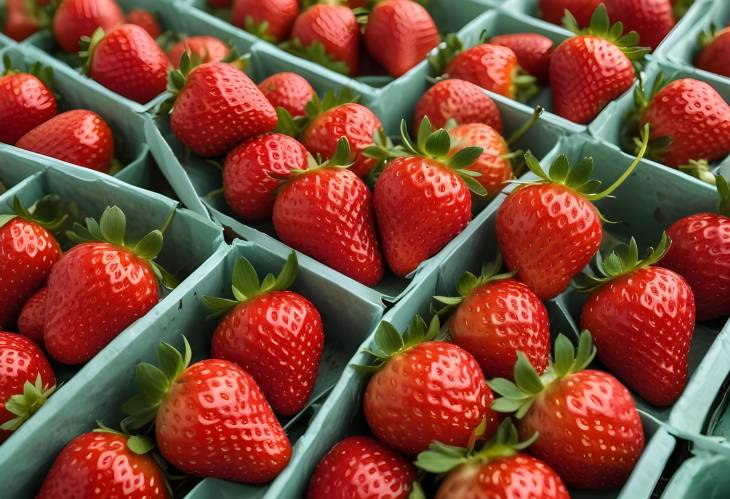 Red Strawberries with Green Stems Fresh Harvest Display