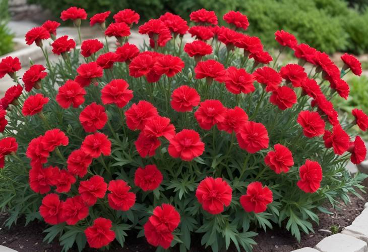 Red Turkish Carnations Flourishing in a Well Tended Flower Bed