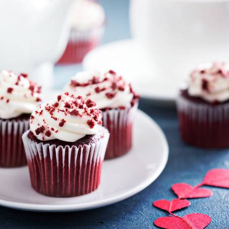 Red Velvet Cupcakes with Sweet Valentines Day Heart Toppers