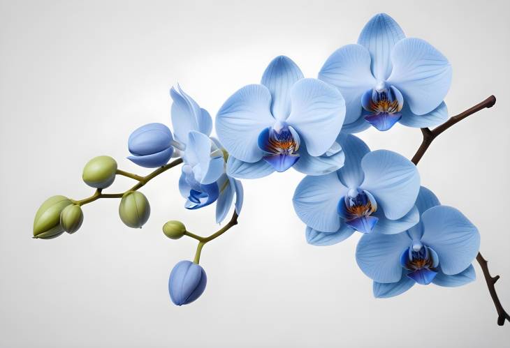 Refined Blue Orchid Branch Isolated on a White Background