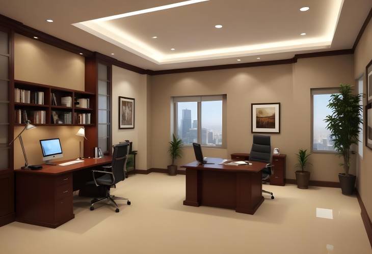 Refined Office Room Architecture with Modern Design and Efficient Workspace Layout