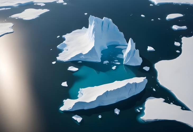 Reflections of Iceberg and Ocean Drone Aerial of Arctic Winter Landscape and Global Warming Impact