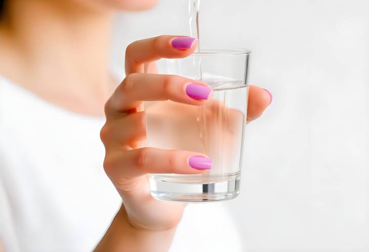 Refreshing Glass of Clean Water Held by Female Hand Close Up Hydration