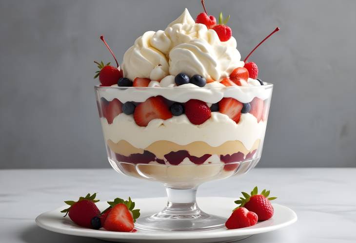 Refreshing Knickerbocker Glory Ice Cream Sundae with Fruit Layers and Whipped Cream