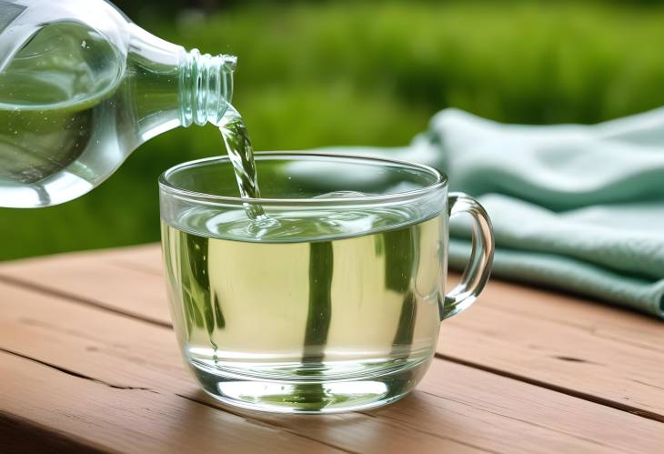 Refreshing Water Poured from Jug into Glass on Table