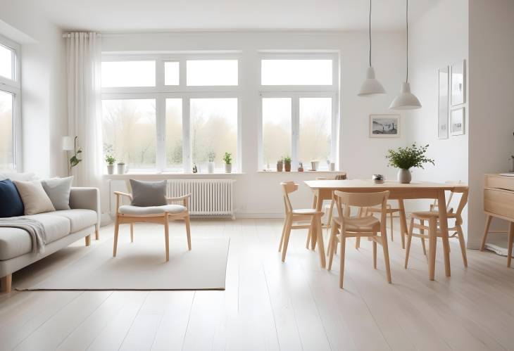 Resplendent Bright Scandinavian Living Space with Airy Minimalist Design, Defocused Image