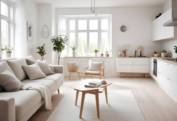 Resplendent Scandinavian Living Space, Bright and Airy with Minimalist Design, Defocused View