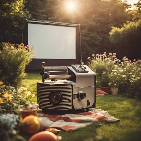 Retro Garden Screening with Vintage Projector for Summer Movie Fun