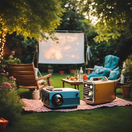 Retro Projector and Summer Cinema in a Beautiful Garden Setting