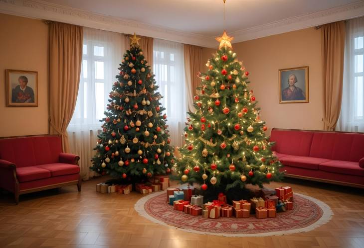 Retro Soviet 1980s Christmas Tree and Moscow Apartment  Vintage Holiday Decor