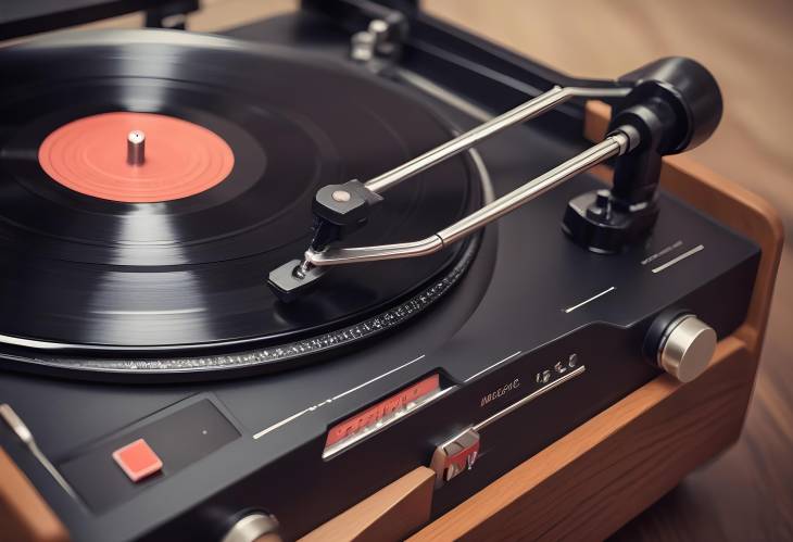 Retro Turntable with Needle and Control Buttons, Vintage Vinyl Record Player Design