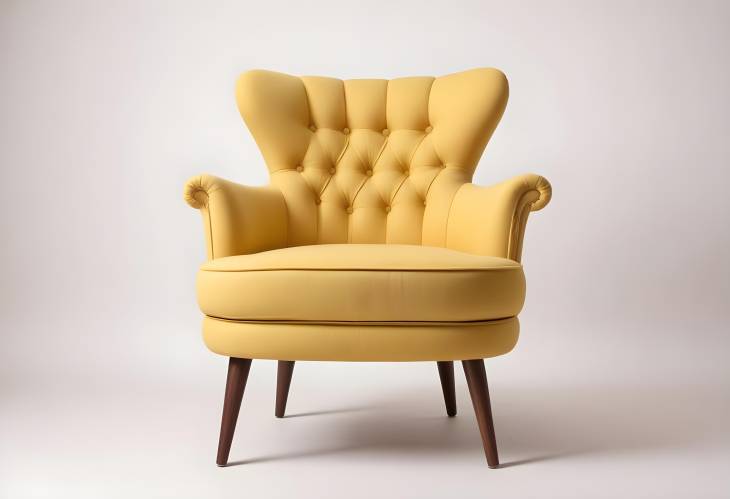 Retro Yellow Armchair with Fabric Upholstery and Wooden Legs