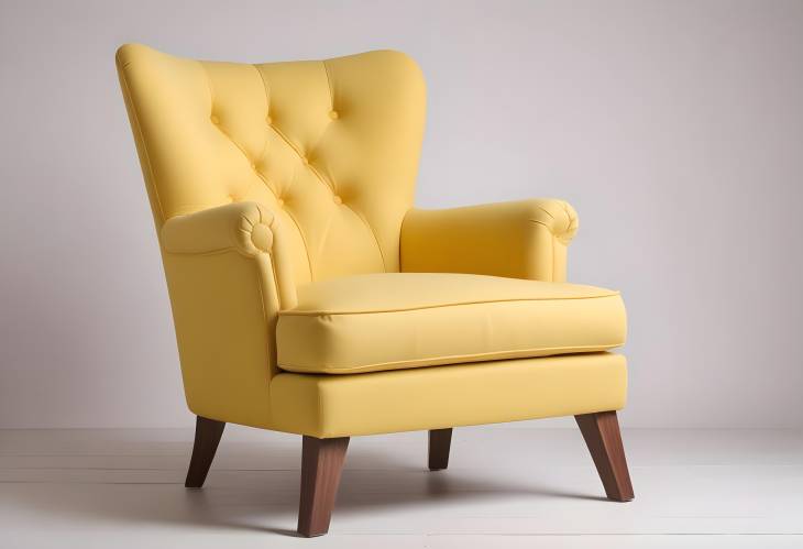 Retro Yellow Armchair with Wooden Legs and Comfortable Fabric Upholstery