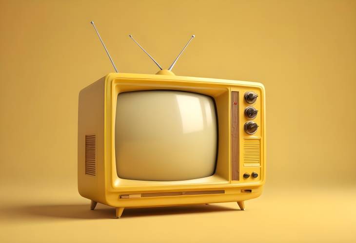 Retro Yellow TV Set 3D Illustration on Bright Yellow Background