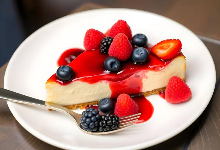 Rich and creamy Basque cheesecake slice with berries, a popular and indulgent burnt dessert