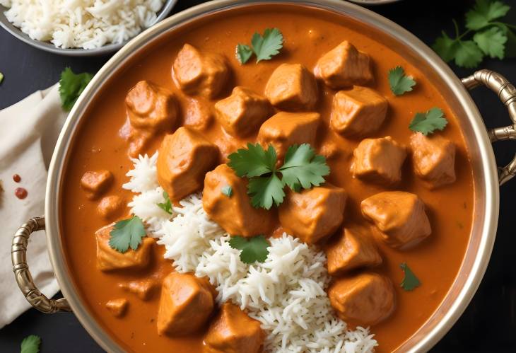 Rich Butter Chicken Curry Indian Stew with Tender Chicken in Creamy Tomato Sauce