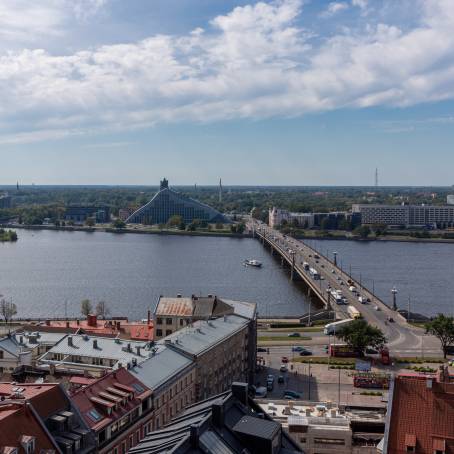 Riga Rooftop Sunset with Daugava River Panorama