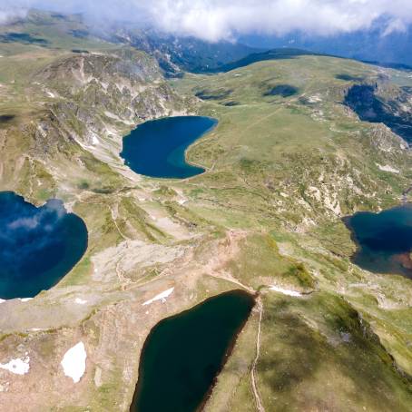 Rila Lakes Sunrise Aerial, Bulgaria High Altitude Scenic Beauty