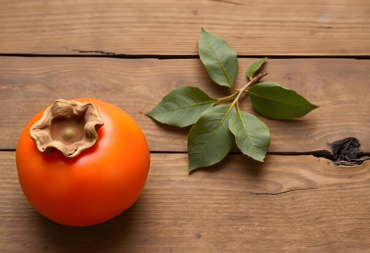 Ripe kaki persimmon on wooden background, also known as dateplum, a fresh and local seasonal fruit