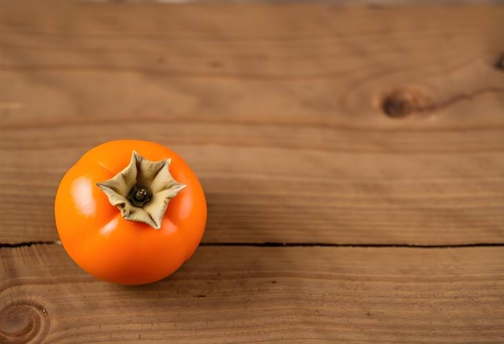 Ripe persimmon on wooden background, showcasing the vibrant dateplum, also known as Sharon fruit