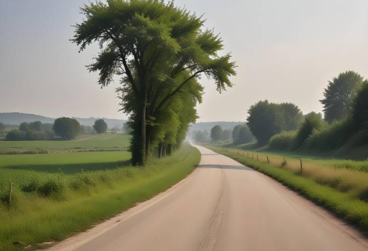 Road Through Countryside Scenic Landscape of Rolling Green Hills and Rural Roads