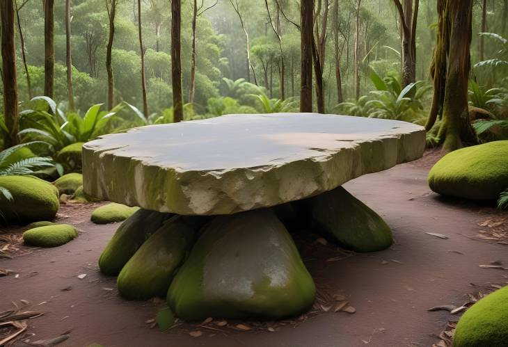 Rock table in Tasmanian jungle for ecofriendly product display