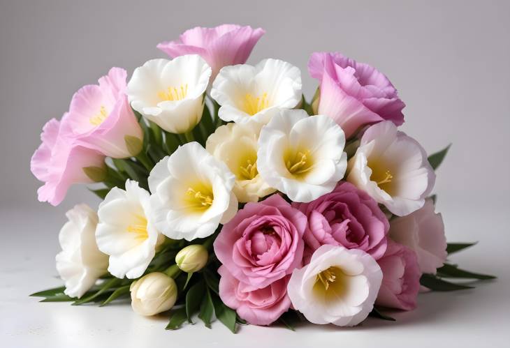 Romantic Eustoma Bouquet Soft Hues on a White Canvas