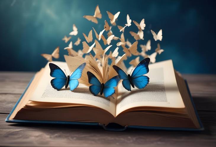 Romantic Fairytale with Old Book and Paper Butterflies