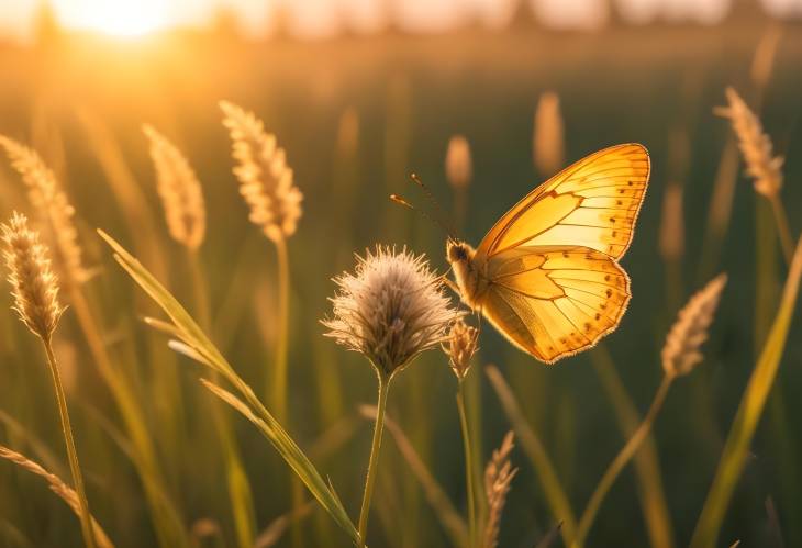 Romantic Golden Butterfly Glowing in Sunset Light